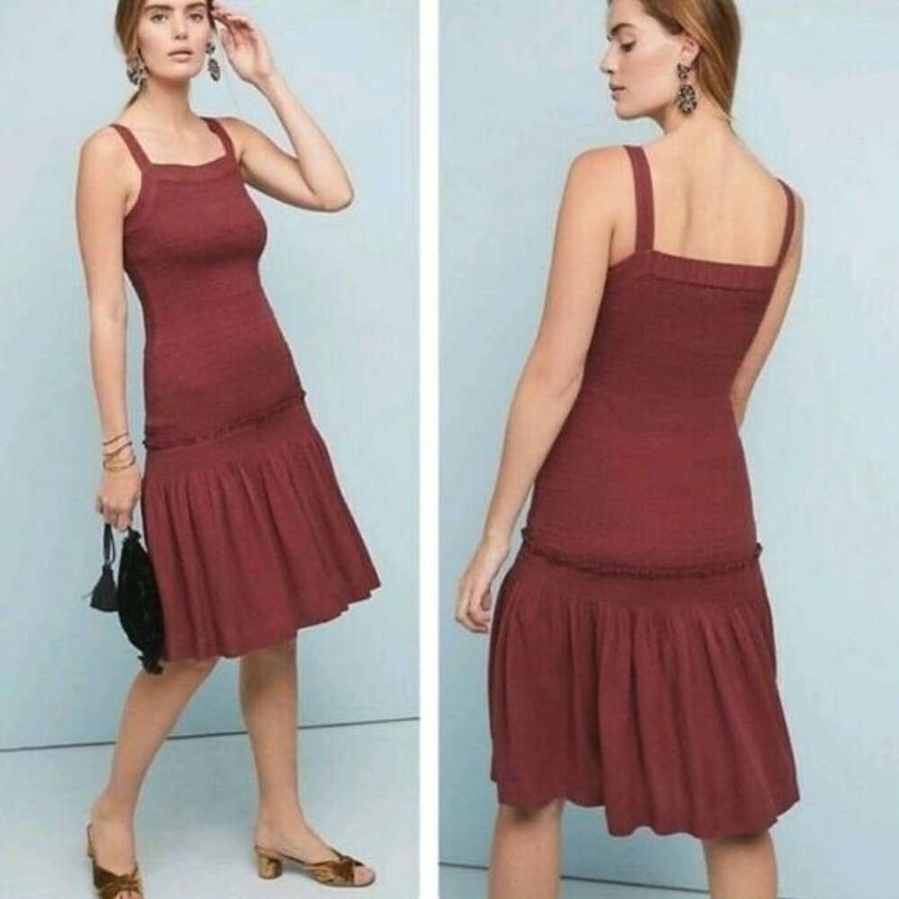 Anthropologie Escondido Smocked Drop waist Dress Sz XS